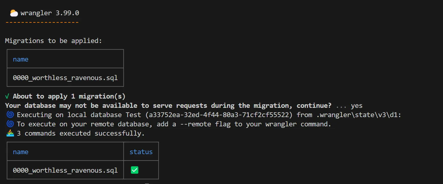 wrangler d1 migrations apply --local